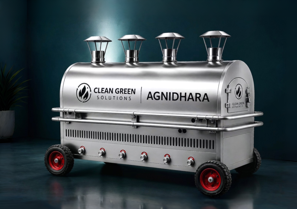 Agnidhara 16 portable crematorium machine with advanced pollution control for eco-friendly and smokeless cremation by Clean Green Solution.